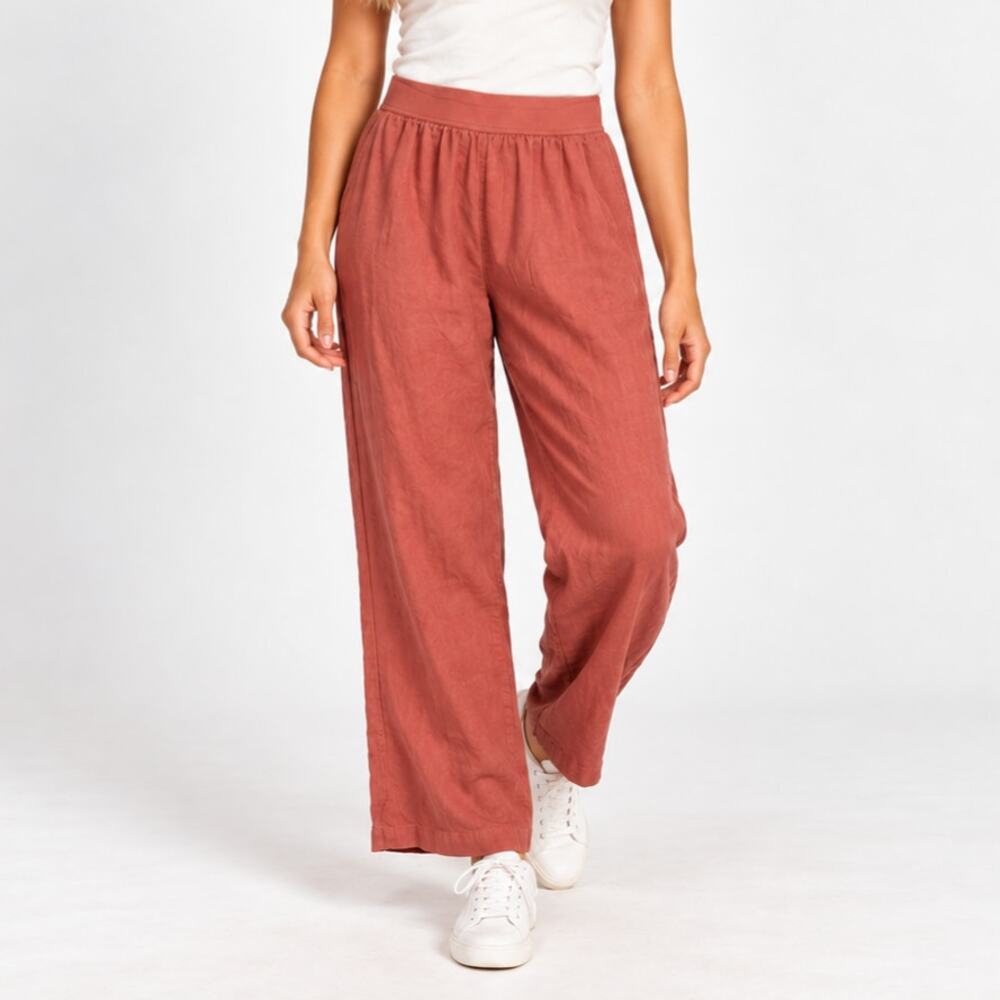 Soft Surroundings 100% Linen Wide-Leg Pants Women's Size 1X Mauve Coastal Casual